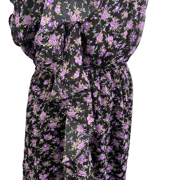 Deb Y2K Purple Black Floral Ruffle Babydoll Lined Vintage Dress Womens Plus 3X - Picture 3 of 15
